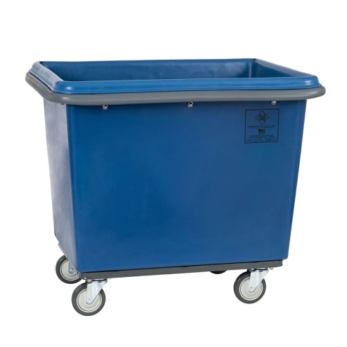 Chariot R&B Wire de 14 boisseaux en poly avec pare-chocs, roulettes pivotantes et 2 fixes, bleus